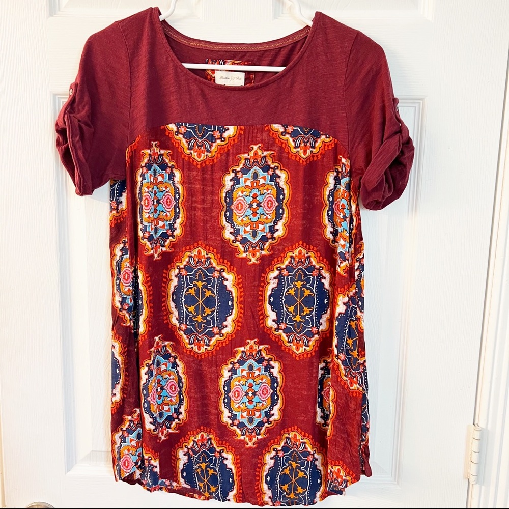 Anthropologie Meadow Rue Chevron Ruffle Top